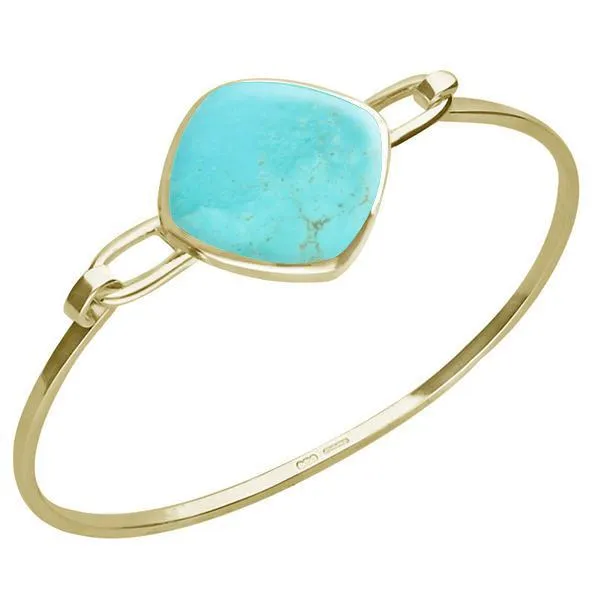 9ct Yellow Gold Turquoise Slim Cushion Bangle sold by C.W. Sellors