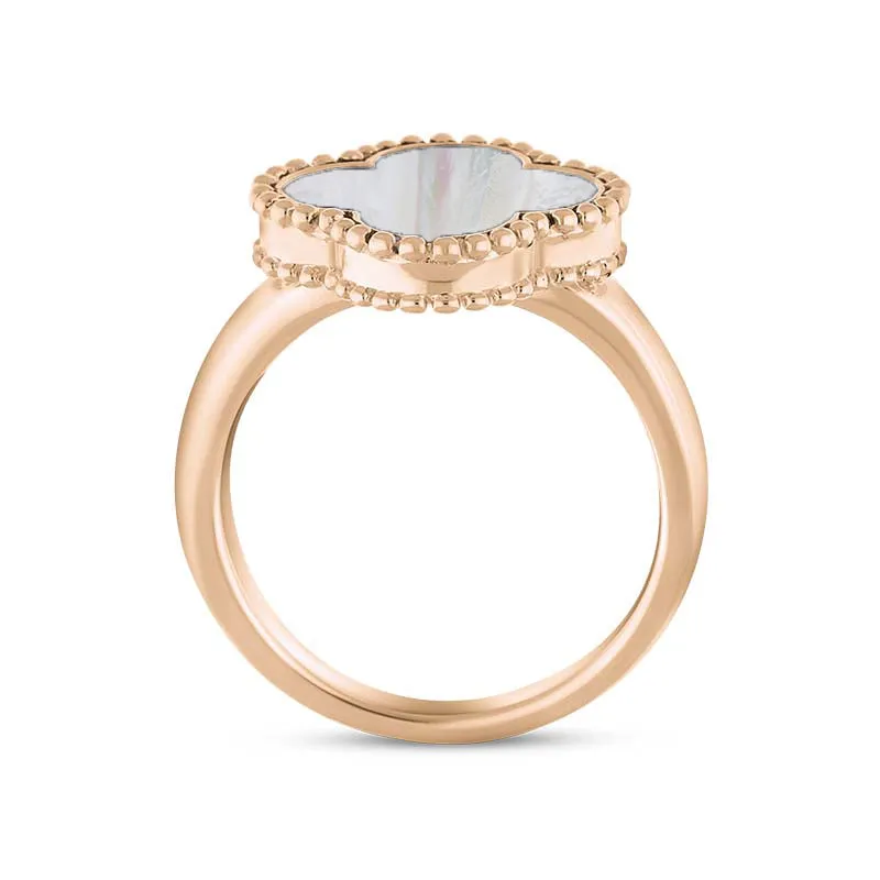 9ct Rose Gold White Mother of Pearl Bloom Four Leaf Clover Ball Edge Ring sold by C.W. Sellors product image thumbnail 3
