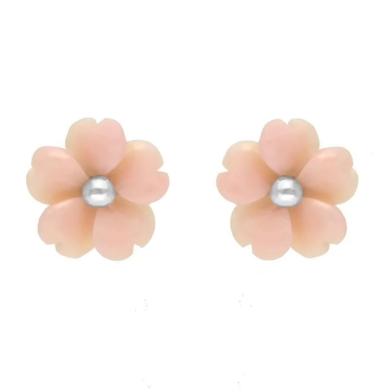 Sterling Silver Pink Conch Tuberose 8mm Gypsophila Stud Earrings sold by C.W. Sellors