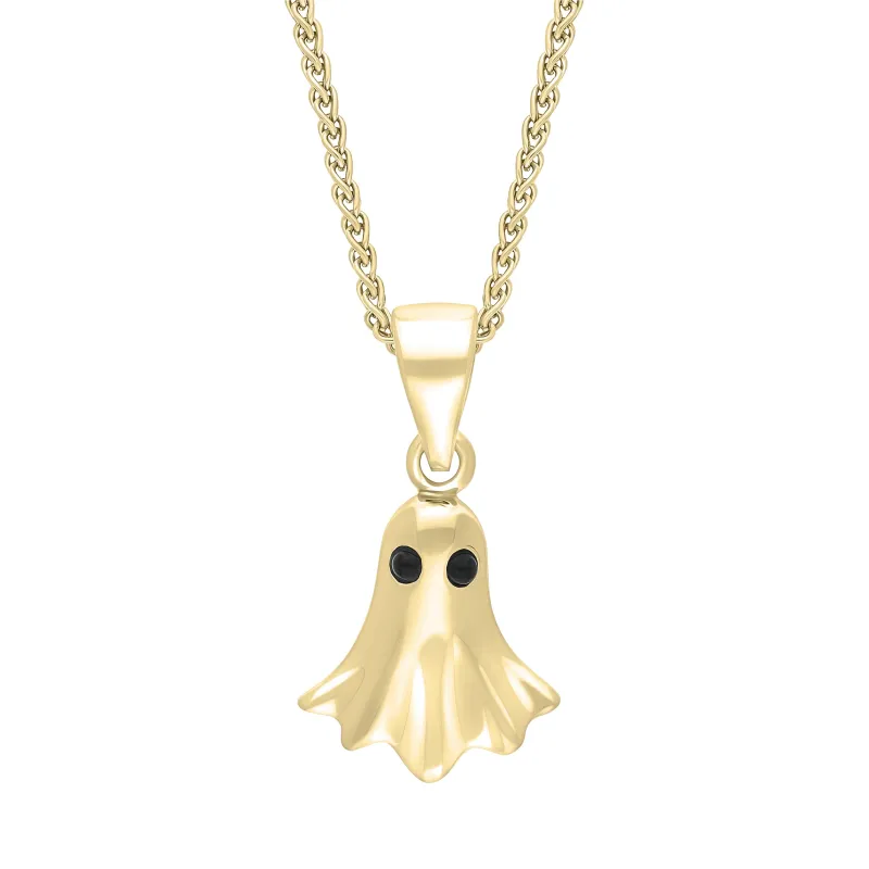 9ct Yellow Gold Whitby Jet Small Ghost Pendant sold by C.W. Sellors