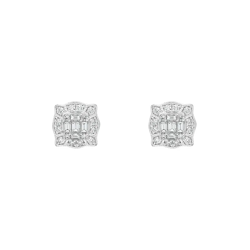 18ct White Gold 0.58ct Diamond Baguette Cut Cluster Stud Earrings sold by C.W. Sellors