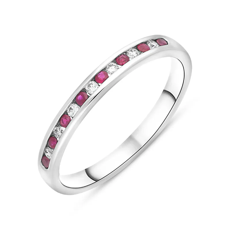 Platinum Ruby Diamond Channel Set Half Eternity Ring made by C.W. Sellors