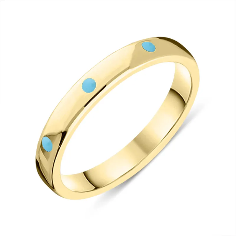 9ct Yellow Gold Turquoise 3mm Wedding Band Ring sold by C.W. Sellors