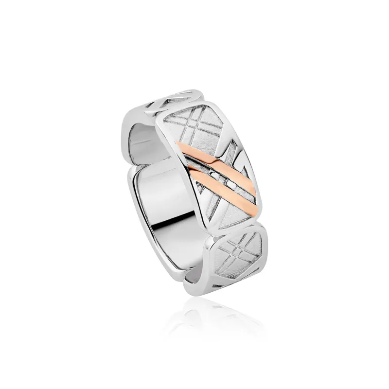 Clogau Welsh Tartan Sterling Silver Wide Ring D sold by C.W. Sellors