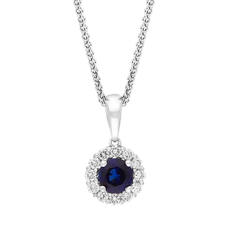 18ct White Gold Sapphire Diamond Cluster Necklace sold by C.W. Sellors