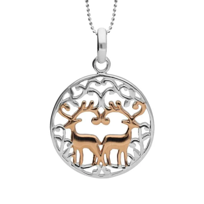Rose Gold Plated Sterling Silver Round Pierced Reindeer Necklace sold by C.W. Sellors