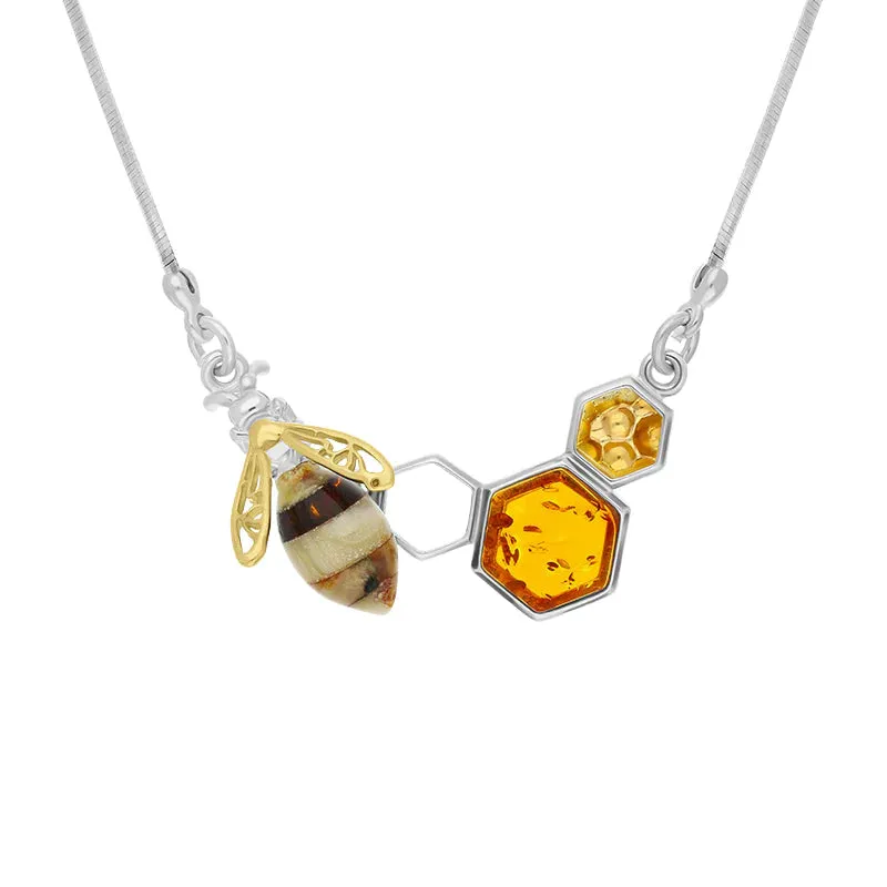 Sterling Silver Gold Plated Amber Bee Honeycomb Necklace sold by C.W. Sellors