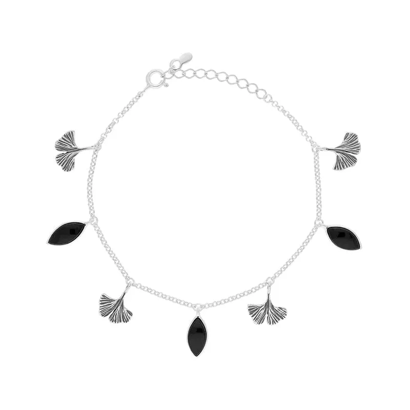 Sterling Silver Whitby Jet Petal Charm Bracelet sold by C.W. Sellors