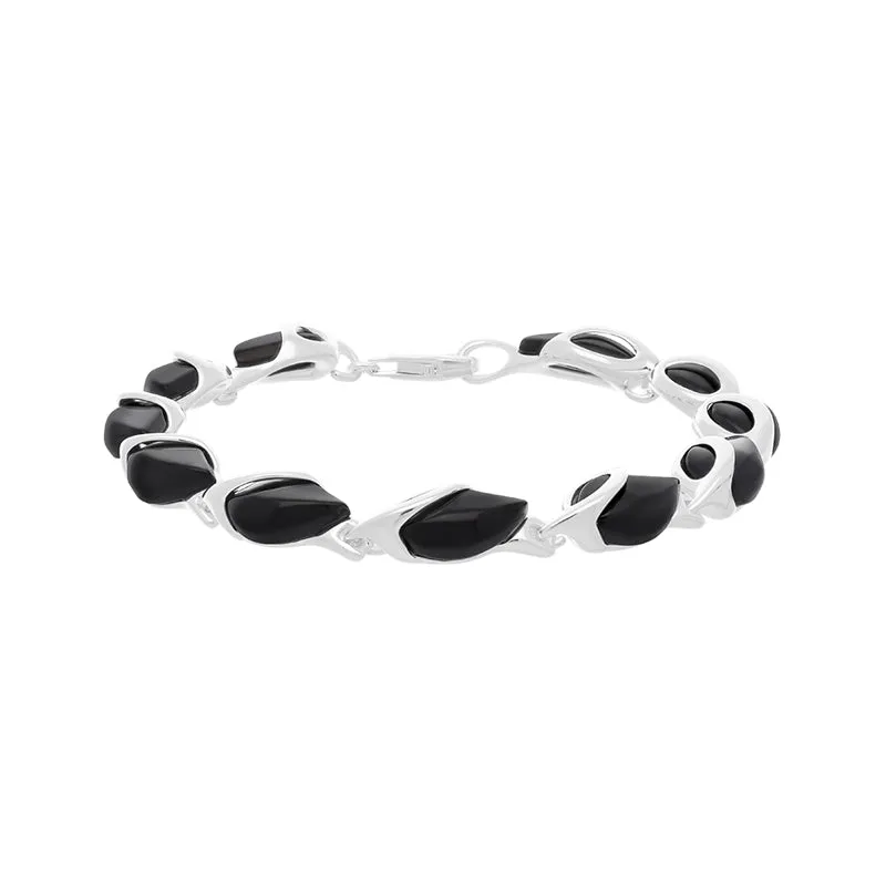 Sterling Silver Whitby Jet Open Top Leaf Bracelet sold by C.W. Sellors