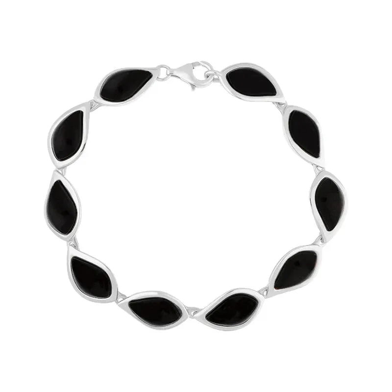 Sterling Silver Whitby Jet Leaf Bracelet sold by C.W. Sellors
