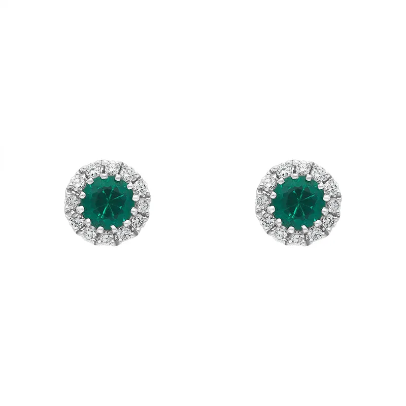 18ct White Gold 0.31ct Emerald Diamond Cluster Earrings made by C.W. Sellors