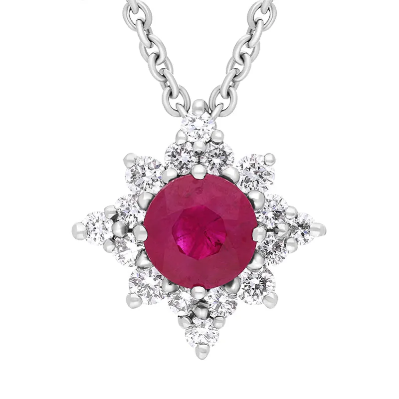 18ct White Gold Ruby Diamond Cluster Star Pendant Necklace sold by C.W. Sellors