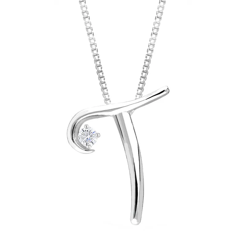 Love Letters 18ct White Gold 0.10ct Diamond Initial T Necklace sold by C.W. Sellors