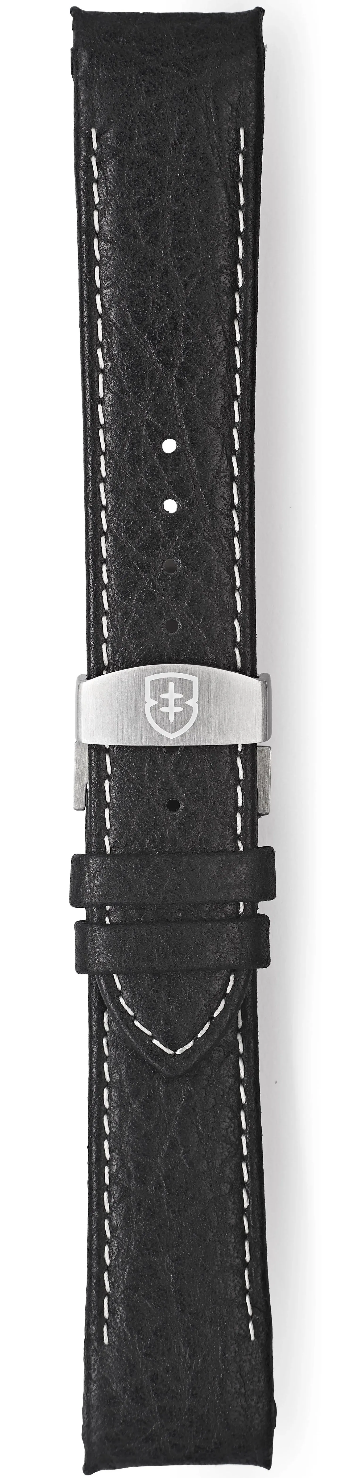 Elliot Brown Strap Leather 22mm Black Textured Cream Stitch Deployment sold by C.W. Sellors