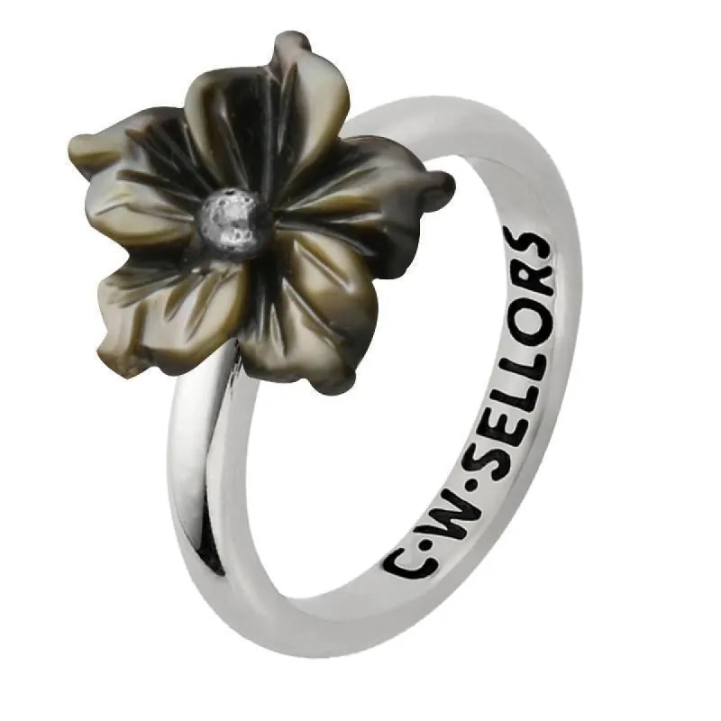 Sterling Silver Dark Mother of Pearl Tuberose 10mm Carnation Ring sold by C.W. Sellors