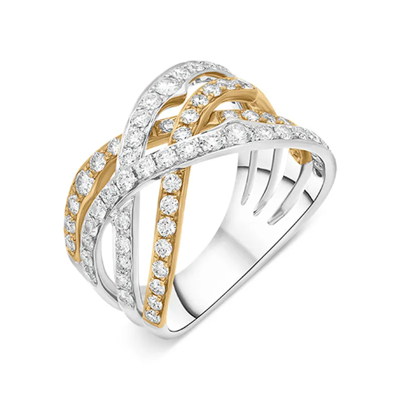18ct Rose and White Gold Diamond Four Row Crossover Band Ring sold by C.W. Sellors