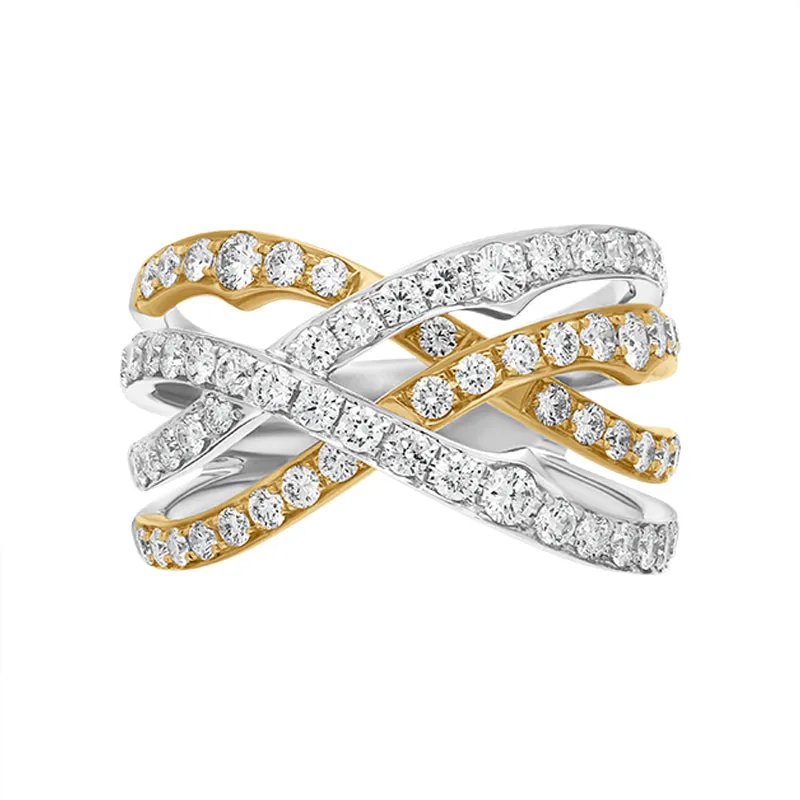 18ct Rose and White Gold Diamond Four Row Crossover Band Ring sold by C.W. Sellors product image thumbnail 2
