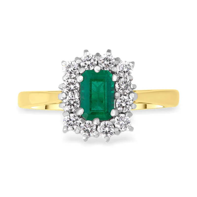 18ct Yellow Gold Emerald Diamond Emerald Cut Cluster Ring sold by C.W. Sellors product image thumbnail 2