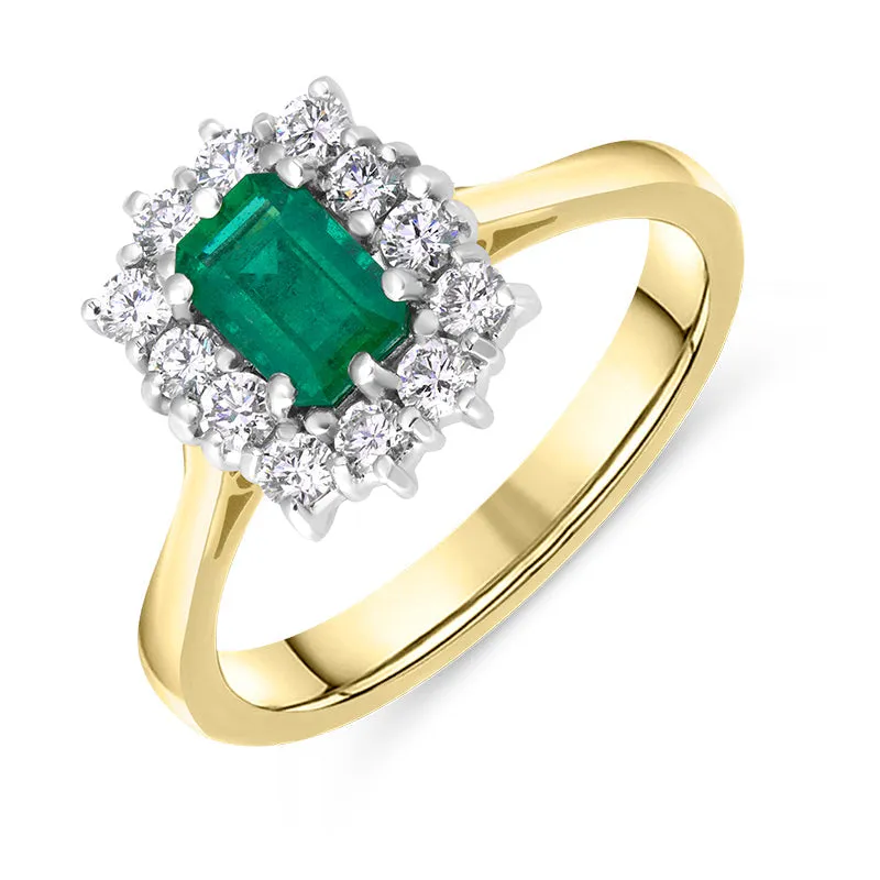 18ct Yellow Gold Emerald Diamond Emerald Cut Cluster Ring sold by C.W. Sellors