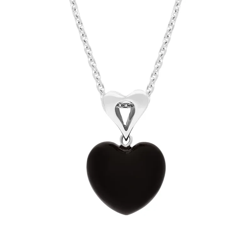 Sterling Silver Whitby Jet Fancy Bail Small Carved Heart Necklace sold by C.W. Sellors