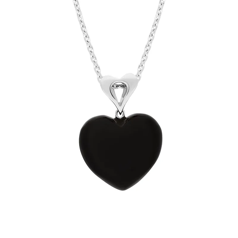 Sterling Silver Whitby Jet Fancy Bail Large Carved Heart Necklace made by C.W. Sellors