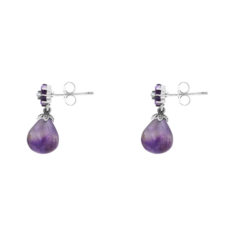 Sterling Silver Blue John Amethyst Pearl Flower Top Drop Earrings sold by C.W. Sellors product image thumbnail 2