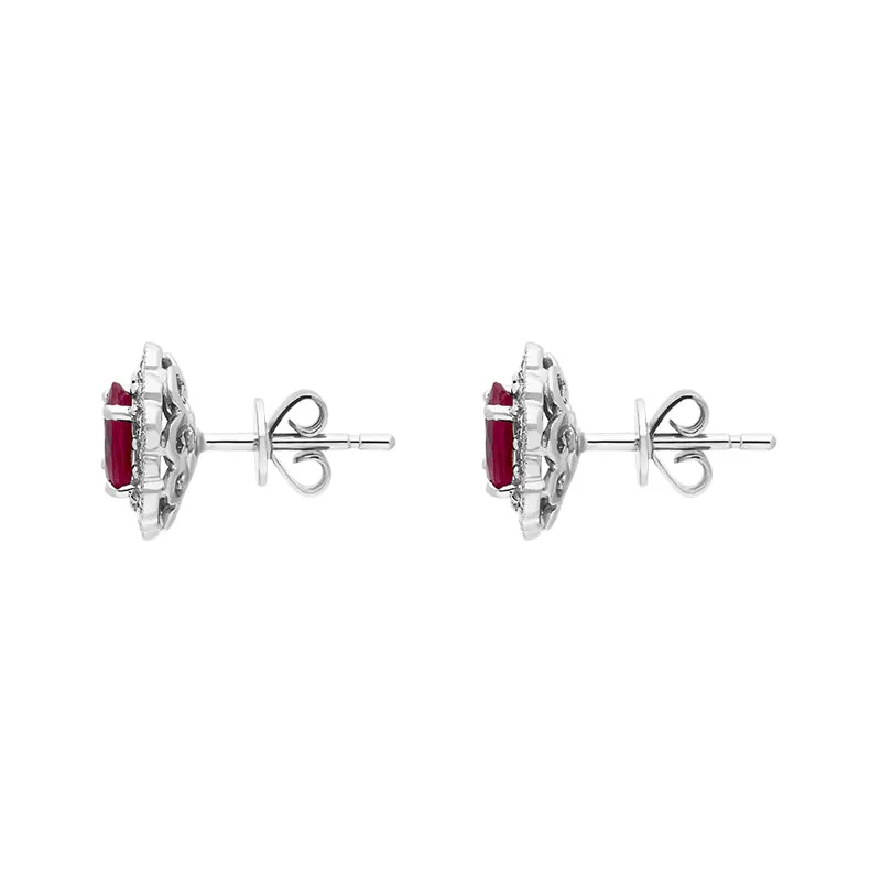 18ct White Gold Ruby Diamond Cluster Oval Stud Earrings sold by C.W. Sellors product image thumbnail 2