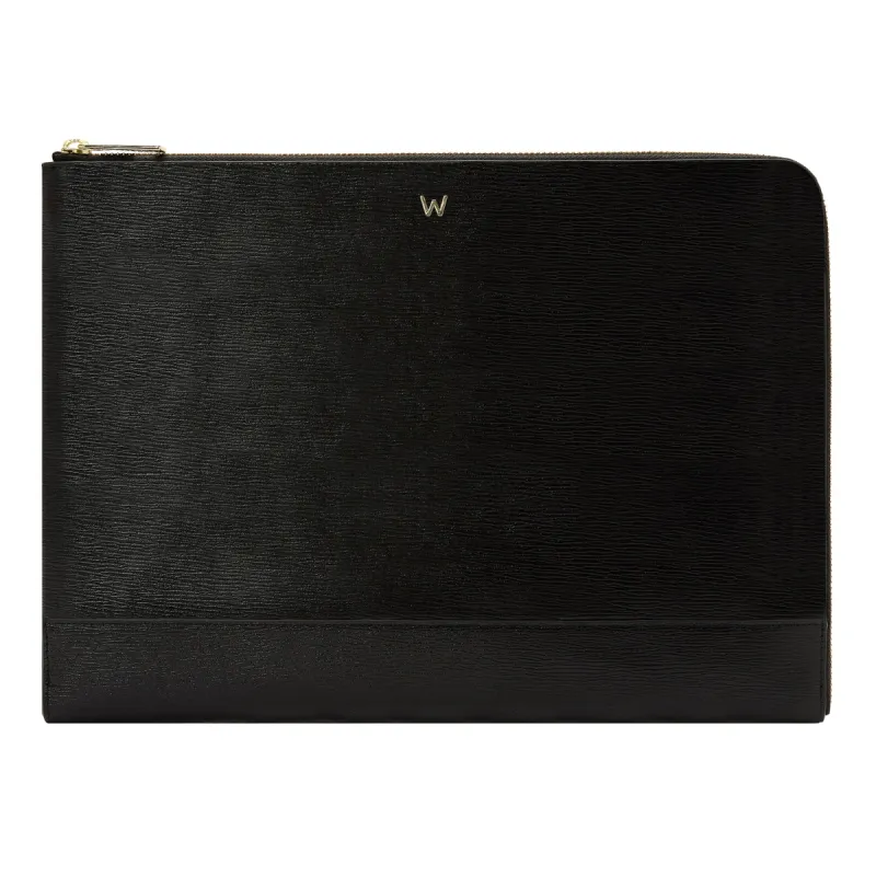 Wolf W Collection Leather Black Laptop Sleeve made by WOLF