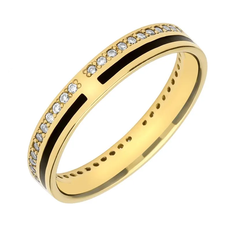 18ct Yellow Gold Whitby Jet Diamond Inlaid Wedding Eternity Ring made by C.W. Sellors