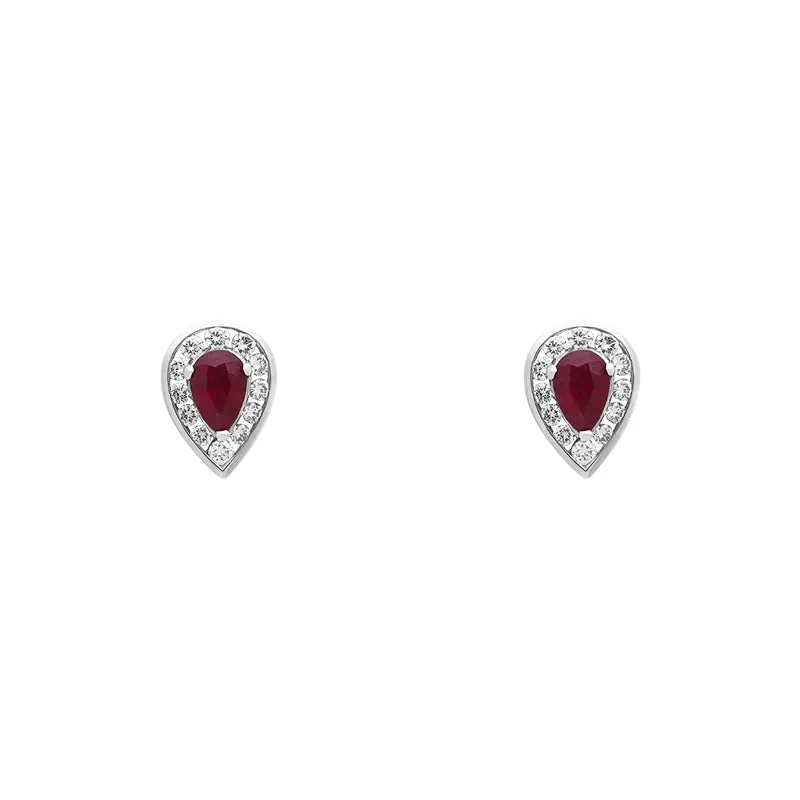 18ct Yellow Gold Ruby Diamond Pear Stud Earrings made by C.W. Sellors