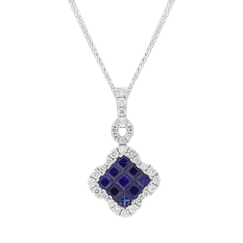 18ct White Gold Sapphire Diamond Pave Cluster Pendant made by C.W. Sellors
