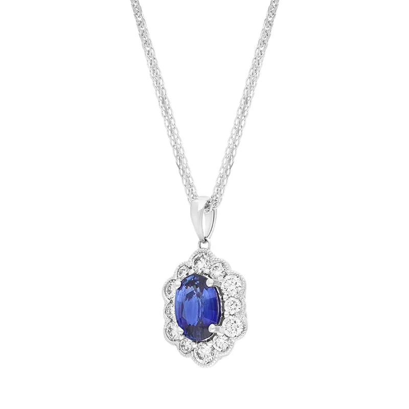 18ct White Gold Sapphire Diamond Cluster Oval Pendant sold by C.W. Sellors product image thumbnail 2