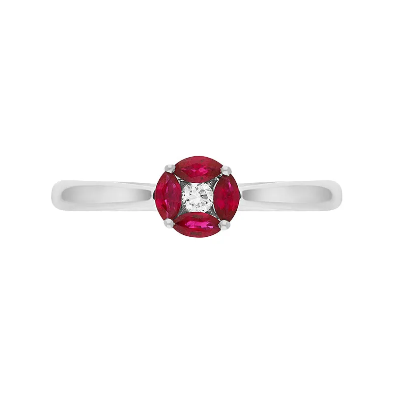 18ct White Gold Ruby Diamond Marquise Stone Round Cluster Ring sold by C.W. Sellors product image thumbnail 2