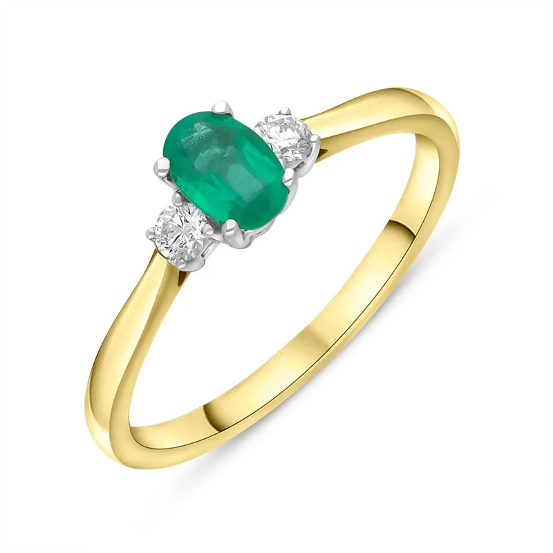 18ct Yellow Gold 0.46ct Emerald Diamond Oval Cut Three Stone Ring made by C.W. Sellors