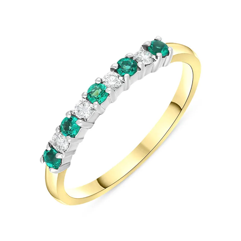 18ct Yellow Gold Emerald Diamond Nine Stone Half Eternity Ring made by C.W. Sellors
