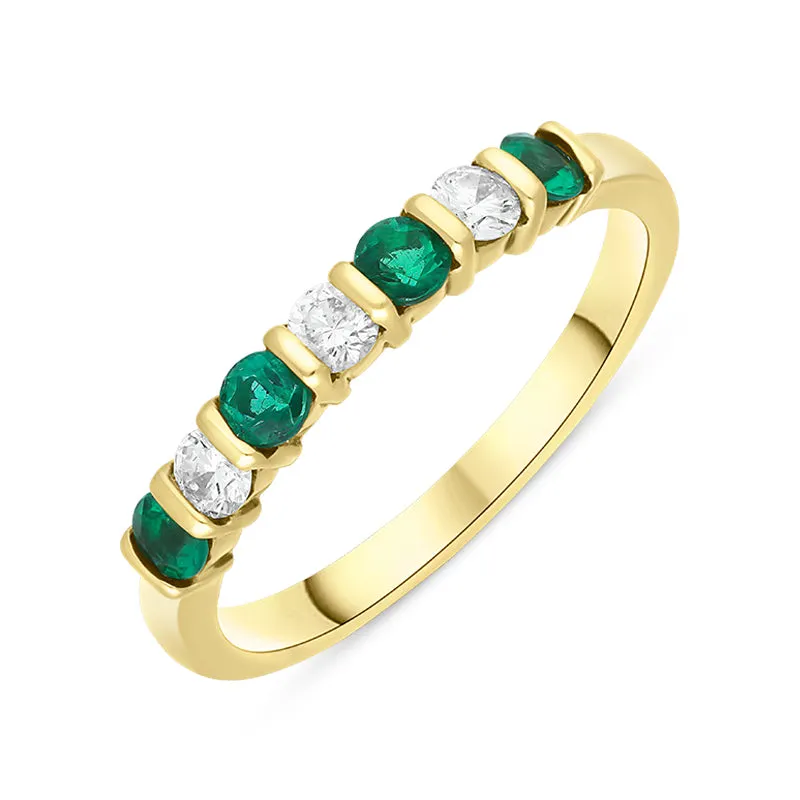 18ct Yellow Gold Emerald Diamond Seven Stone Bar Set Half Eternity Ring sold by C.W. Sellors