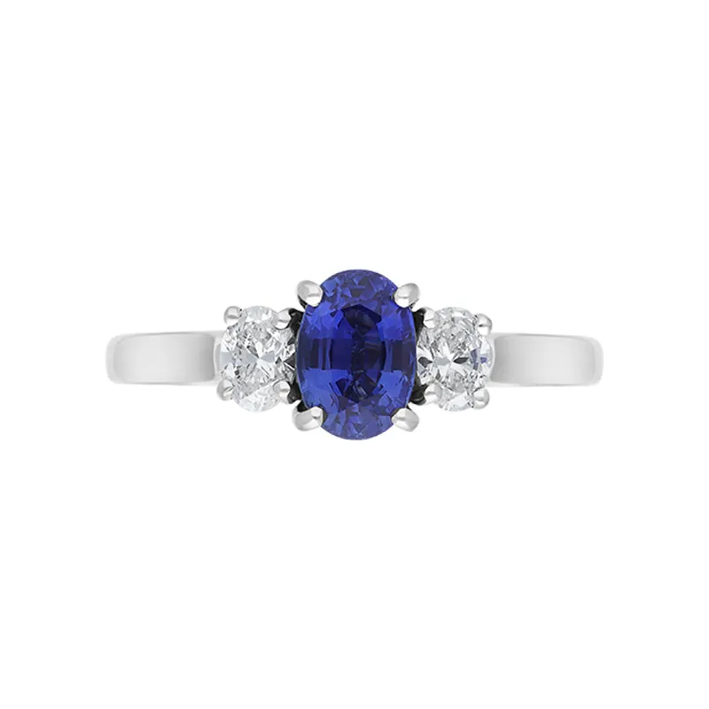 18ct White Gold Sapphire Diamond Oval Cut Three Stone Ring sold by C.W. Sellors product image thumbnail 2