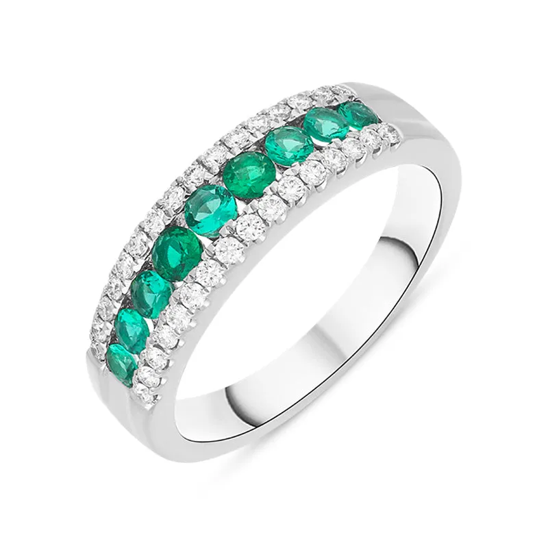 18ct White Gold Emerald Diamond Nine Stone Tension Set Graduating Half Eternity Ring sold by C.W. Sellors