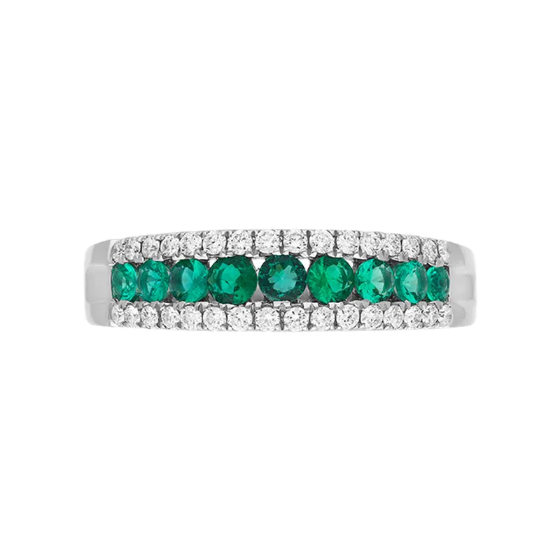 18ct White Gold Emerald Diamond Nine Stone Tension Set Graduating Half Eternity Ring sold by C.W. Sellors product image thumbnail 2
