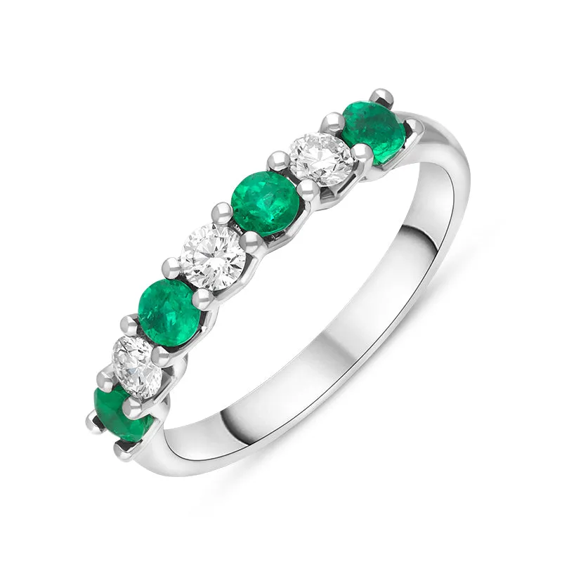 Platinum Emerald Diamond Seven Stone Claw Set Half Eternity Ring made by C.W. Sellors