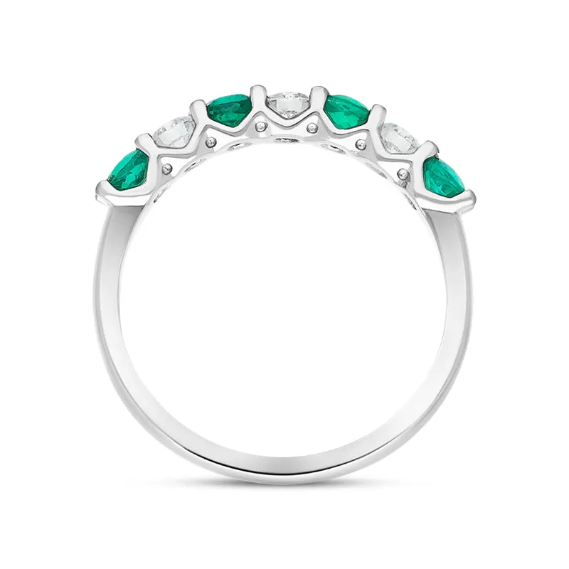 Platinum Emerald Diamond Seven Stone Claw Set Half Eternity Ring sold by C.W. Sellors product image thumbnail 5