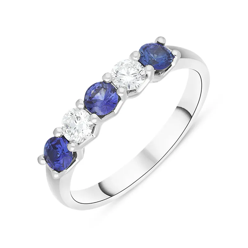 Platinum Sapphire Diamond Five Stone Claw Set Half Eternity Ring made by C.W. Sellors