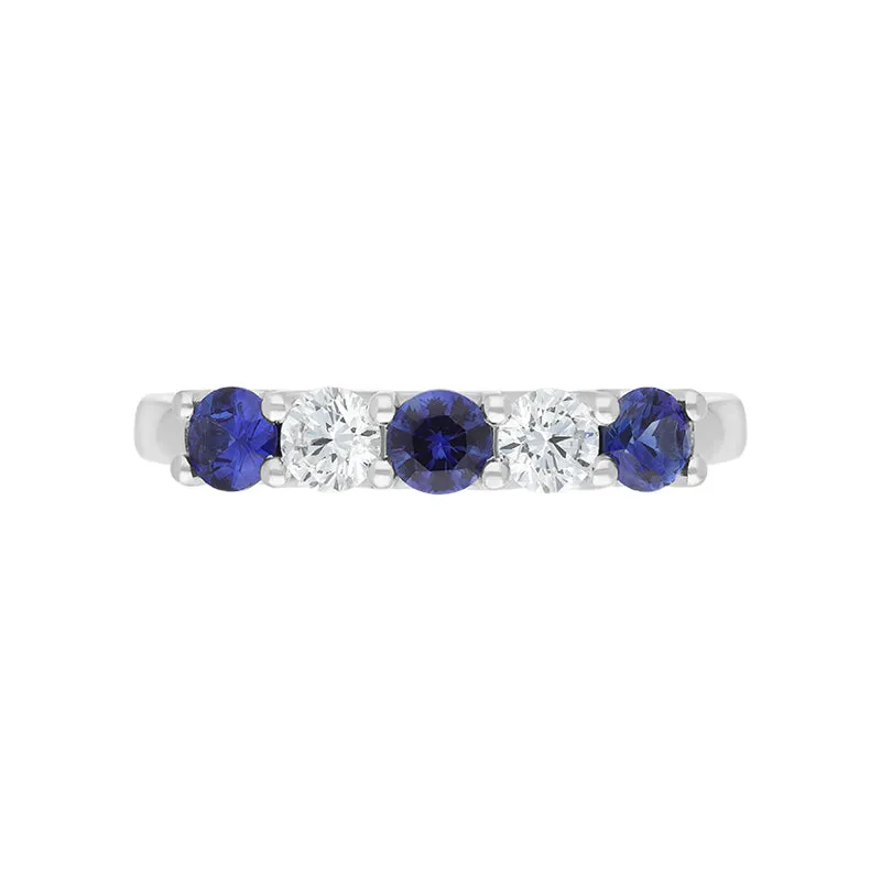 Platinum Sapphire Diamond Five Stone Claw Set Half Eternity Ring sold by C.W. Sellors product image thumbnail 2