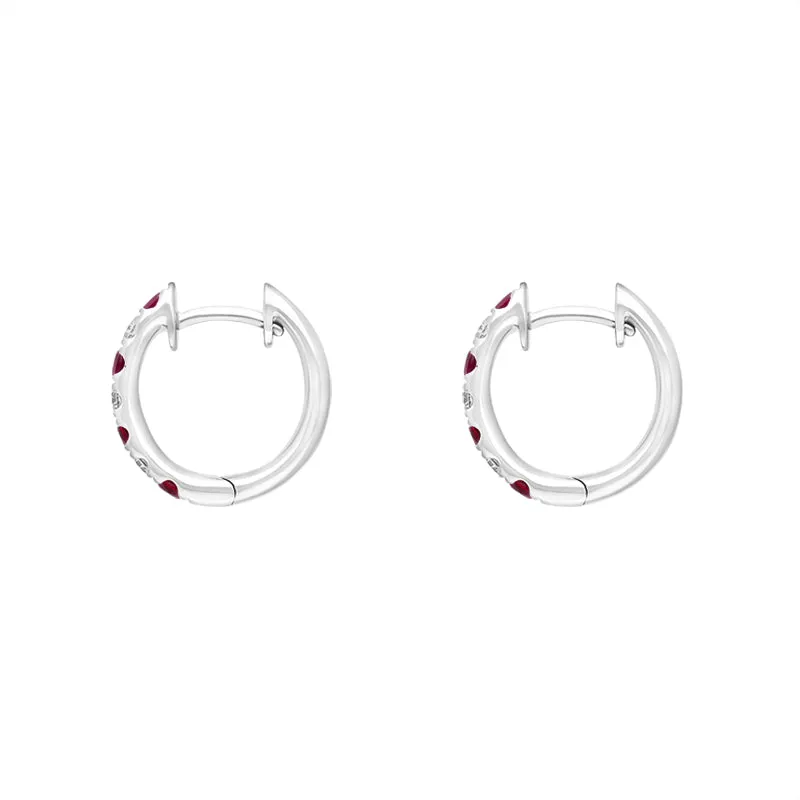 18ct White Gold Ruby Diamond Seven Stone Hoop Earrings sold by C.W. Sellors product image thumbnail 2