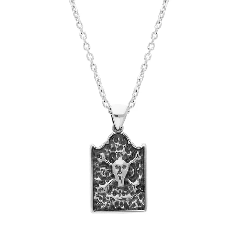 Sterling Silver Whitby Jet Gravestone Skull and Crossbones Large Pendant made by C.W. Sellors