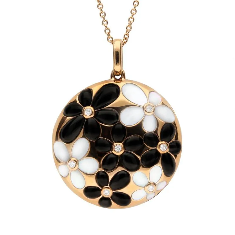 18ct Rose Gold Whitby Jet Diamond Large Flowers Necklace made by C.W. Sellors