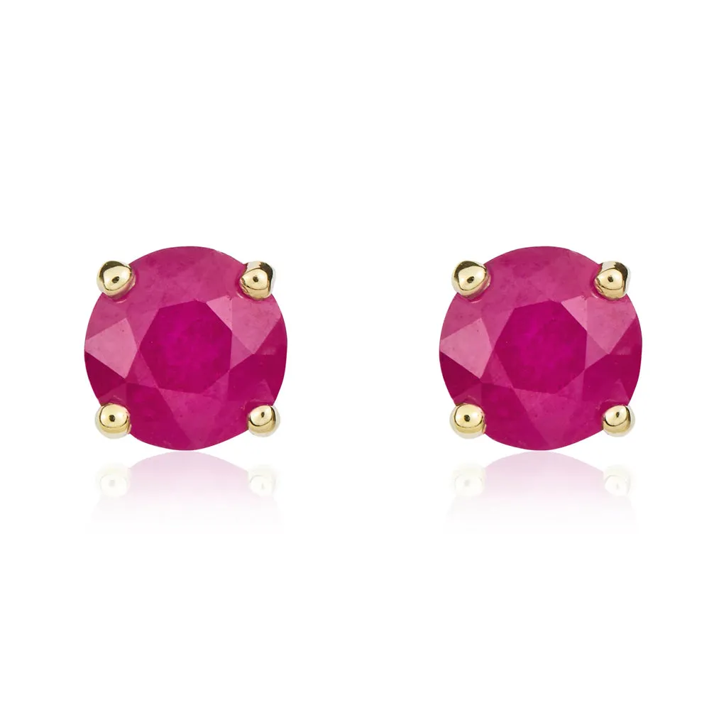 9ct Yellow Gold Ruby 5mm Round Claw Set Stud Earrings sold by C.W. Sellors