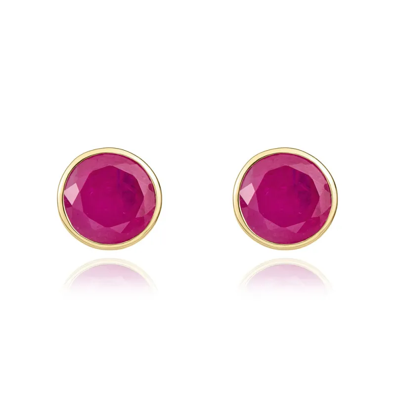 9ct Yellow Gold Ruby 5mm Round Rub Over Set Stud Earrings made by C.W. Sellors