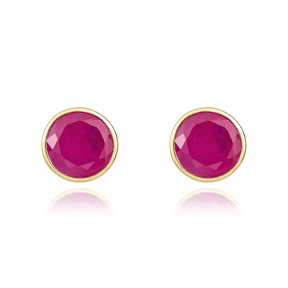 9ct Yellow Gold Ruby 5mm Round Rub Over Set Stud Earrings sold by C.W. Sellors