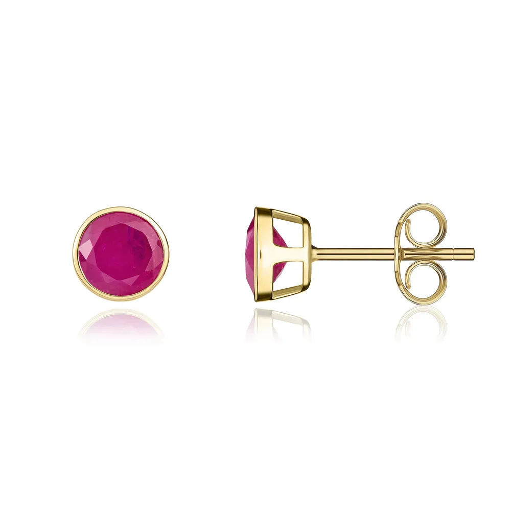 9ct Yellow Gold Ruby 5mm Round Rub Over Set Stud Earrings sold by C.W. Sellors product image thumbnail 2
